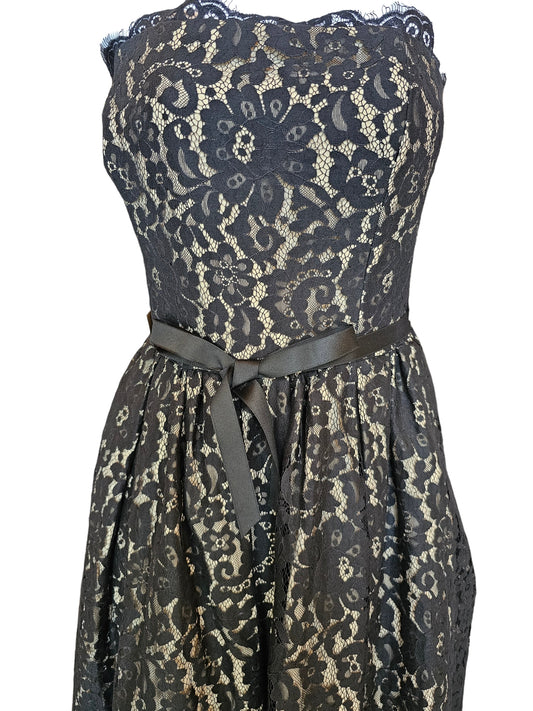 Black/Nude Lace Strapless Party Dress