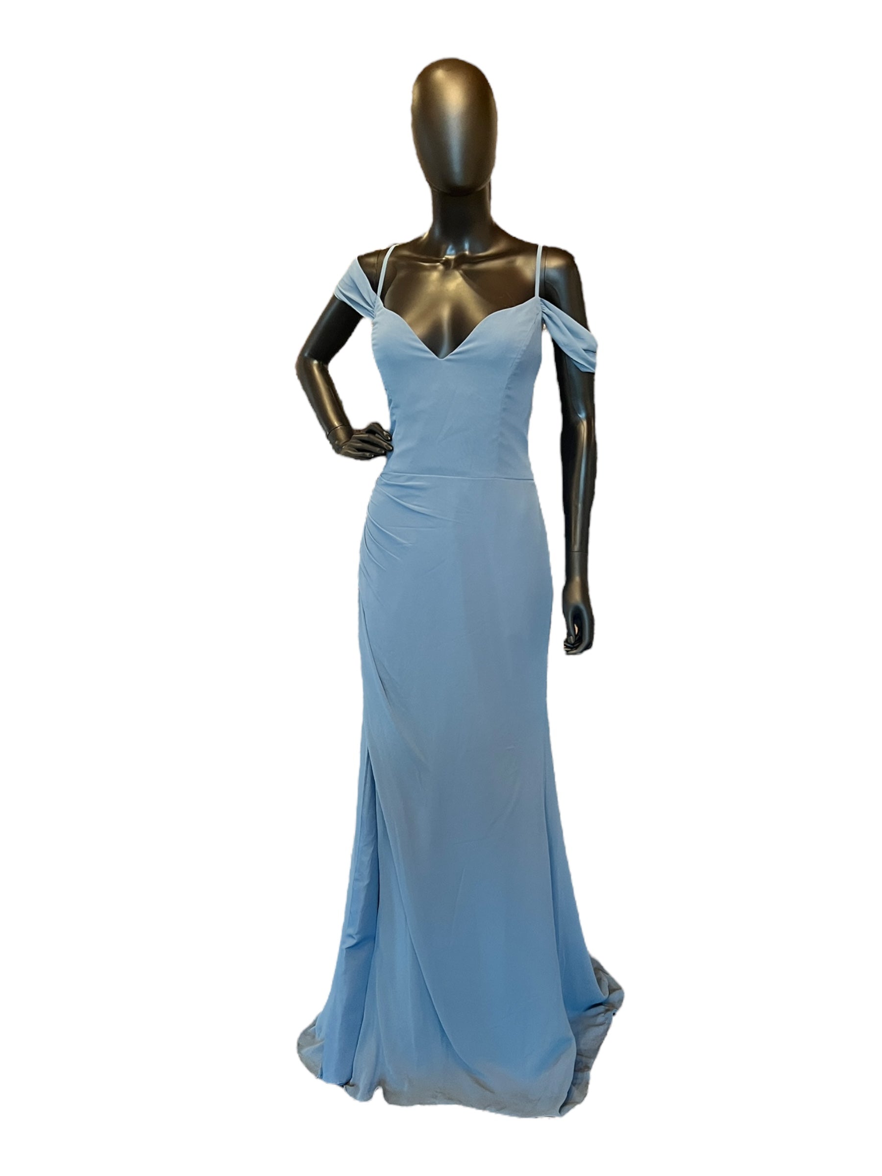 Steel Blue Chiffon Formal Gown - Hayley Paige Steel Blue Chiffon Formal Gown - Hayley Paige