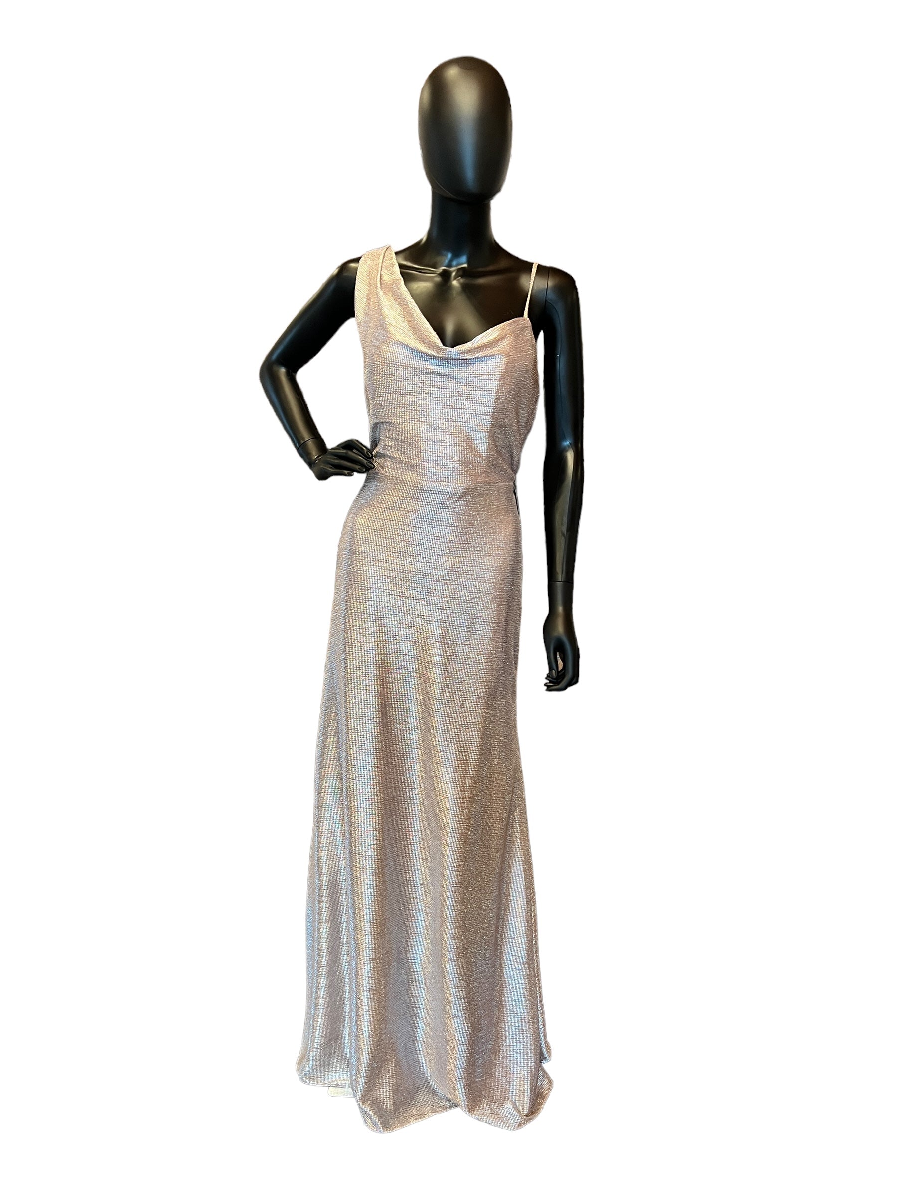 Hayley Paige Metallic Rose One Shoulder Maxi Formal Dress Hayley Paige Metallic Rose One Shoulder Maxi Formal Dress