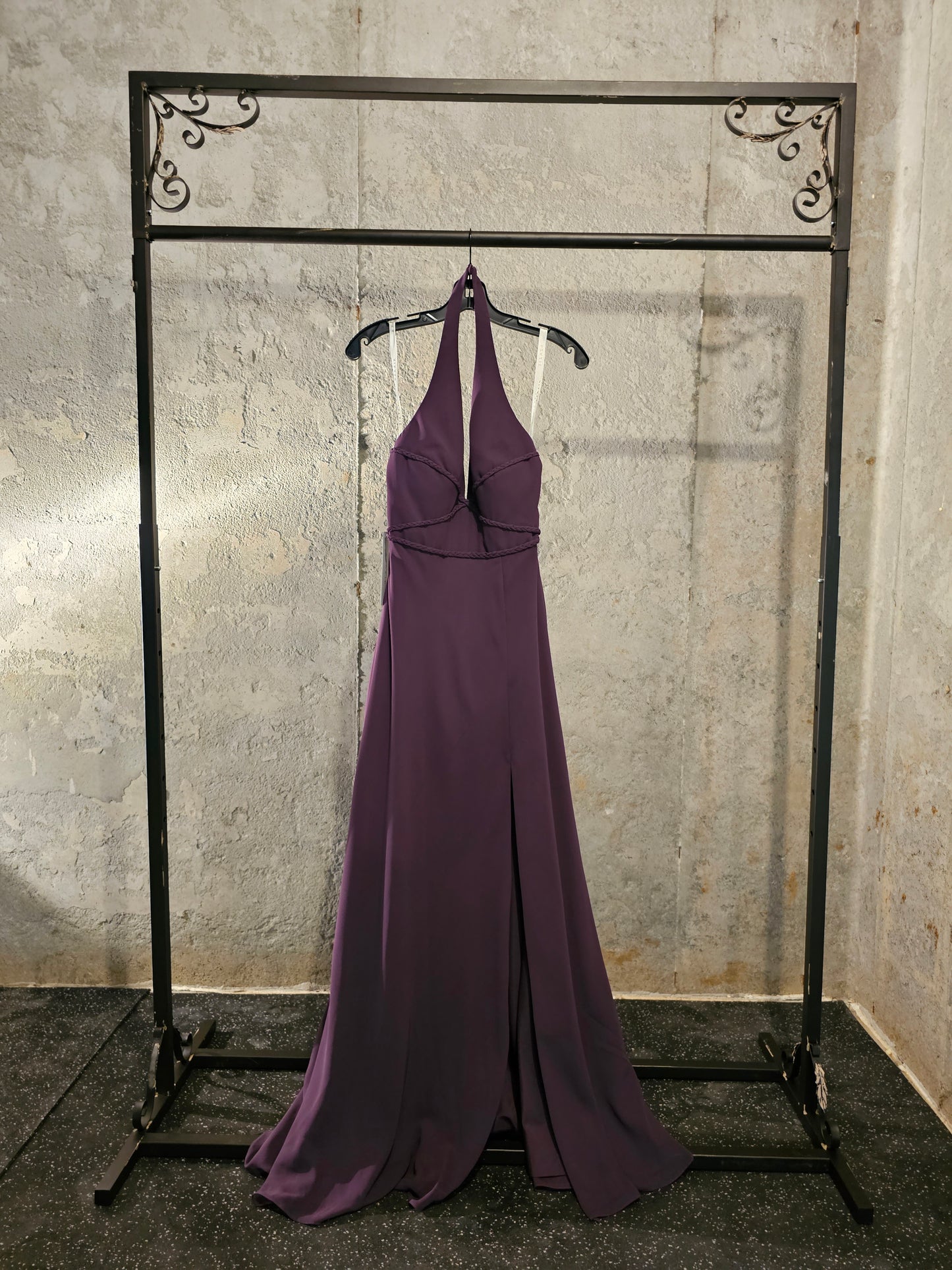 Plum Chiffon V-Neck Side Slit Formal Gown