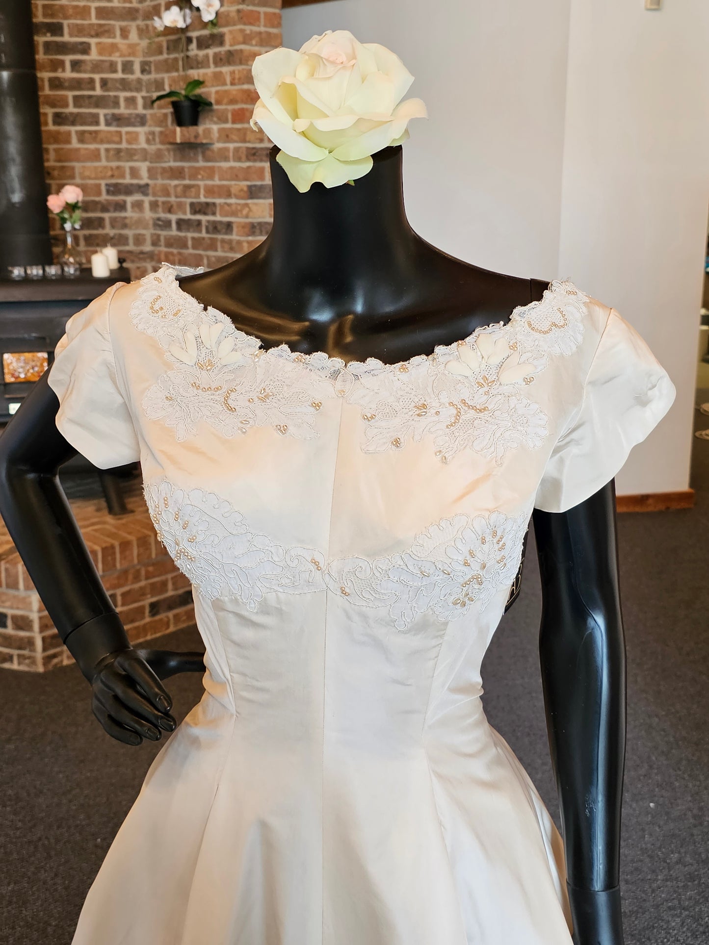50s cream silk wedding gown