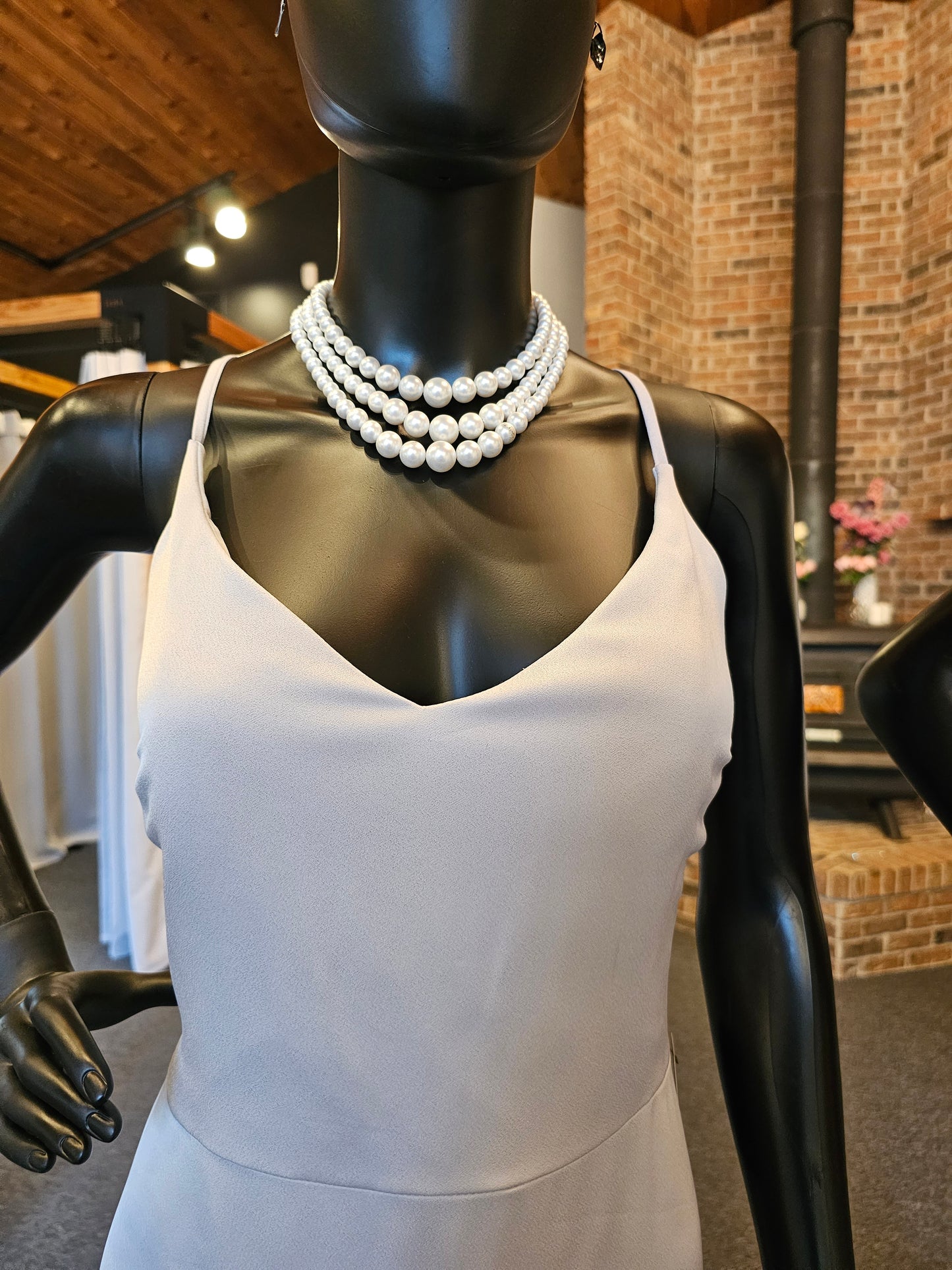 Three Strand White Faux Pearl Necklace