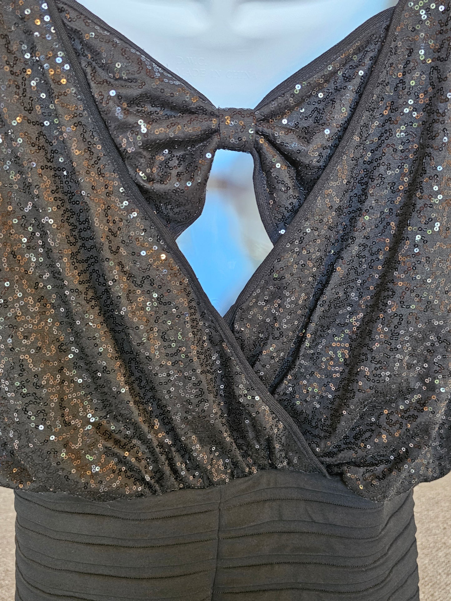 Black Sequin Cowl Top Fitted Bodycon Cocktail Dress