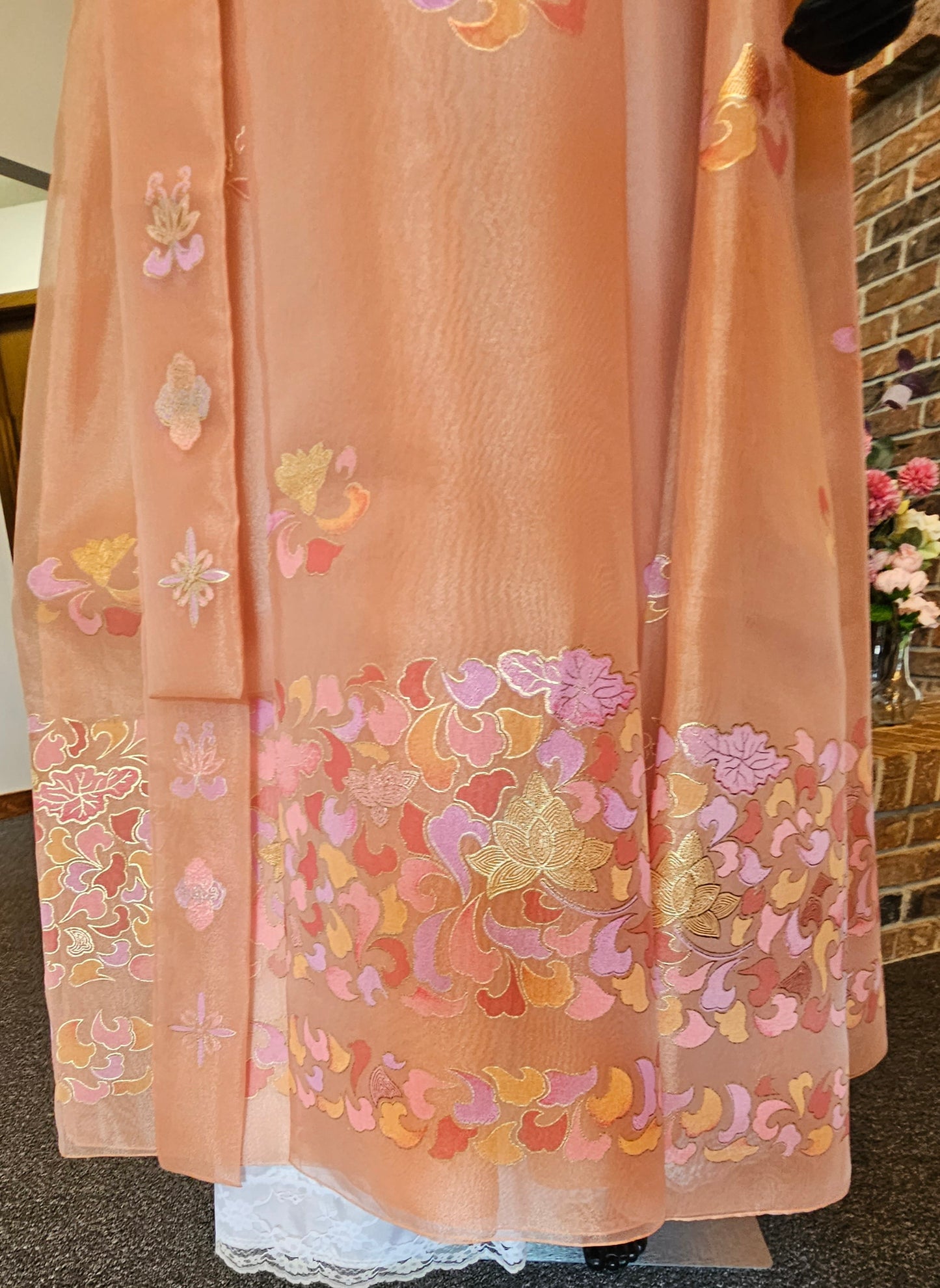Peach Hanfu Dress Hand Painted Gold