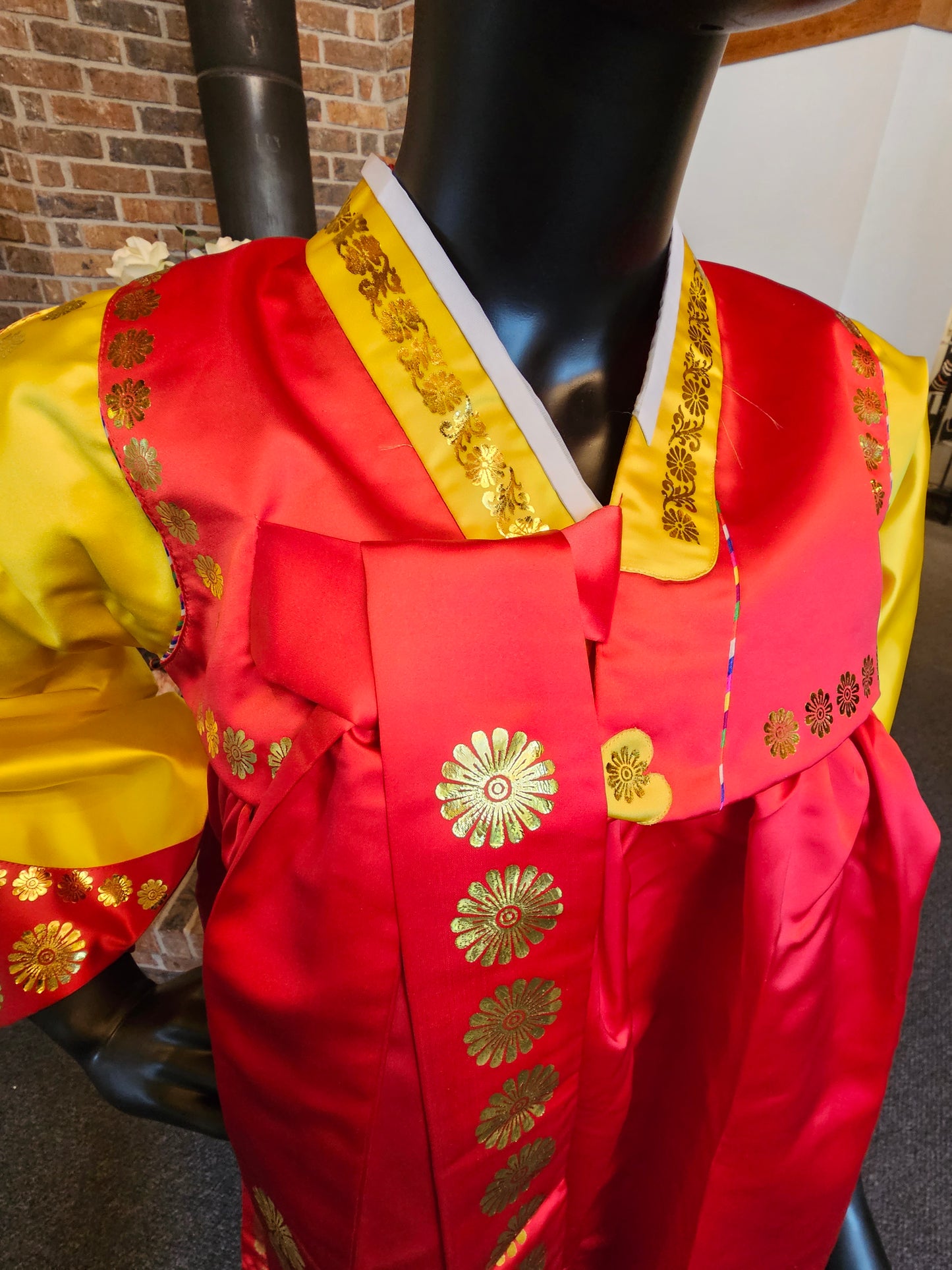 Red & Yellow Satin Hanfu Embroidered Formal Dress