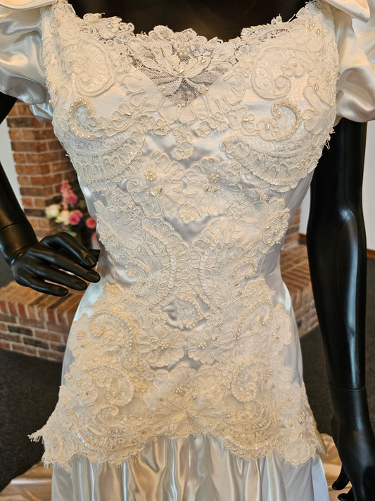 White Satin Bow Wedding Gown - Vintage