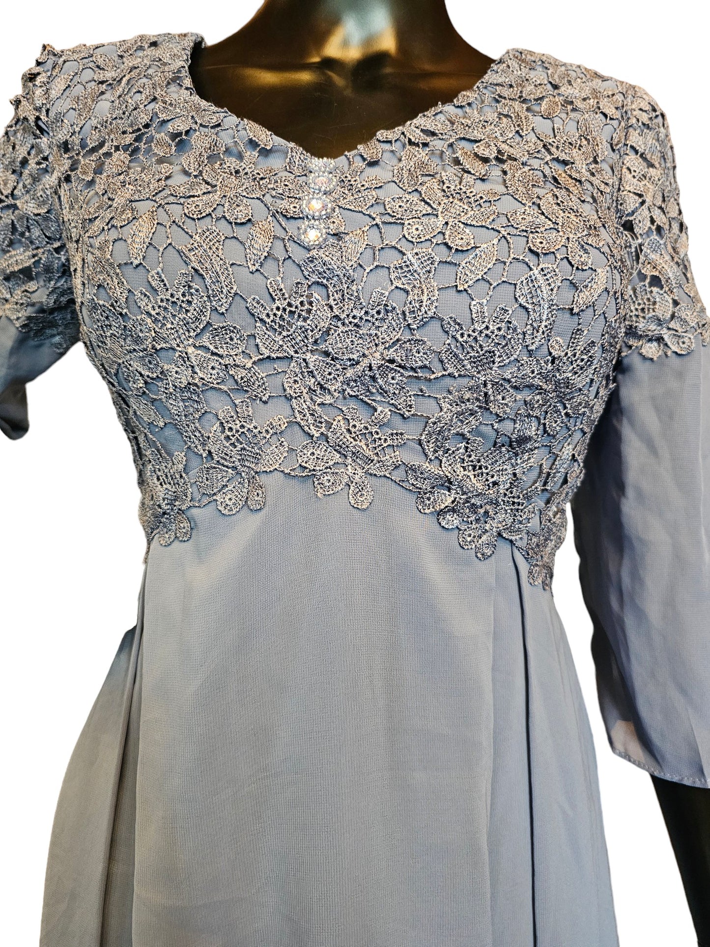Blue Lace Empire Chiffon Formal Dress