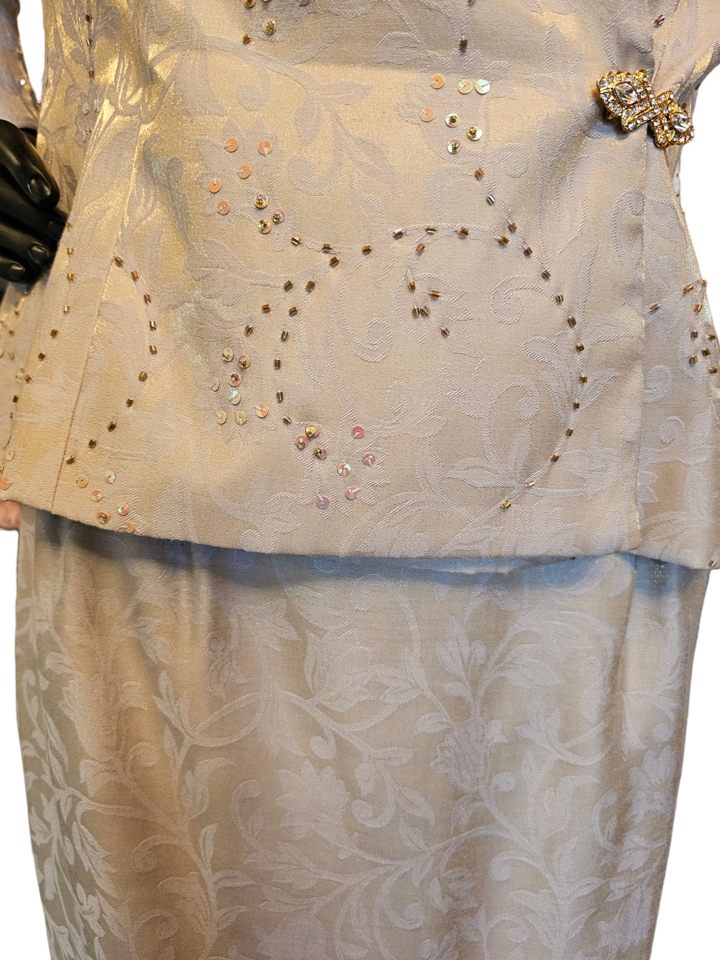 Gold Sequin Tea Length Formal Dress W/Jacket - Alex Evenings