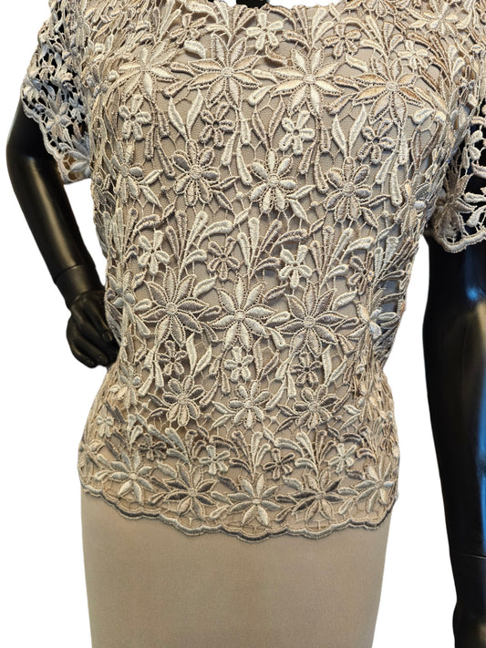 Grey/White Lace Bodice Cocktail Mid-Length Dress