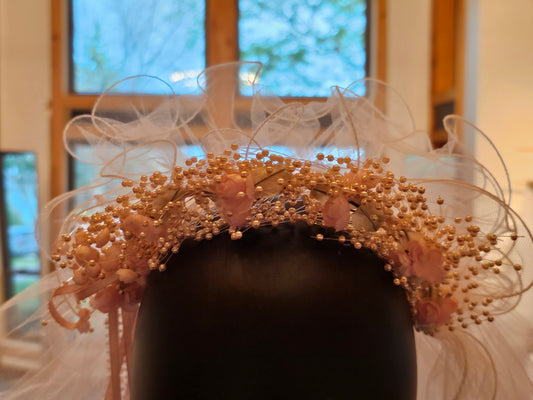 Vintage Pink Floral Swirl Veil