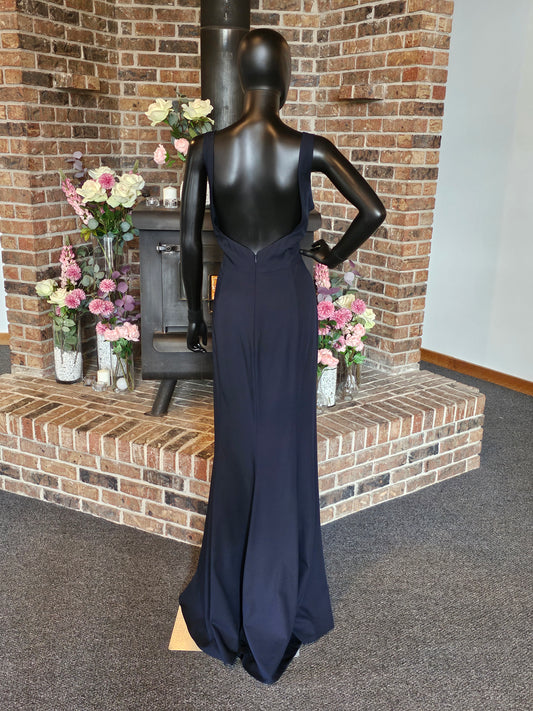 Amsale Navy Crepe Formal Gown