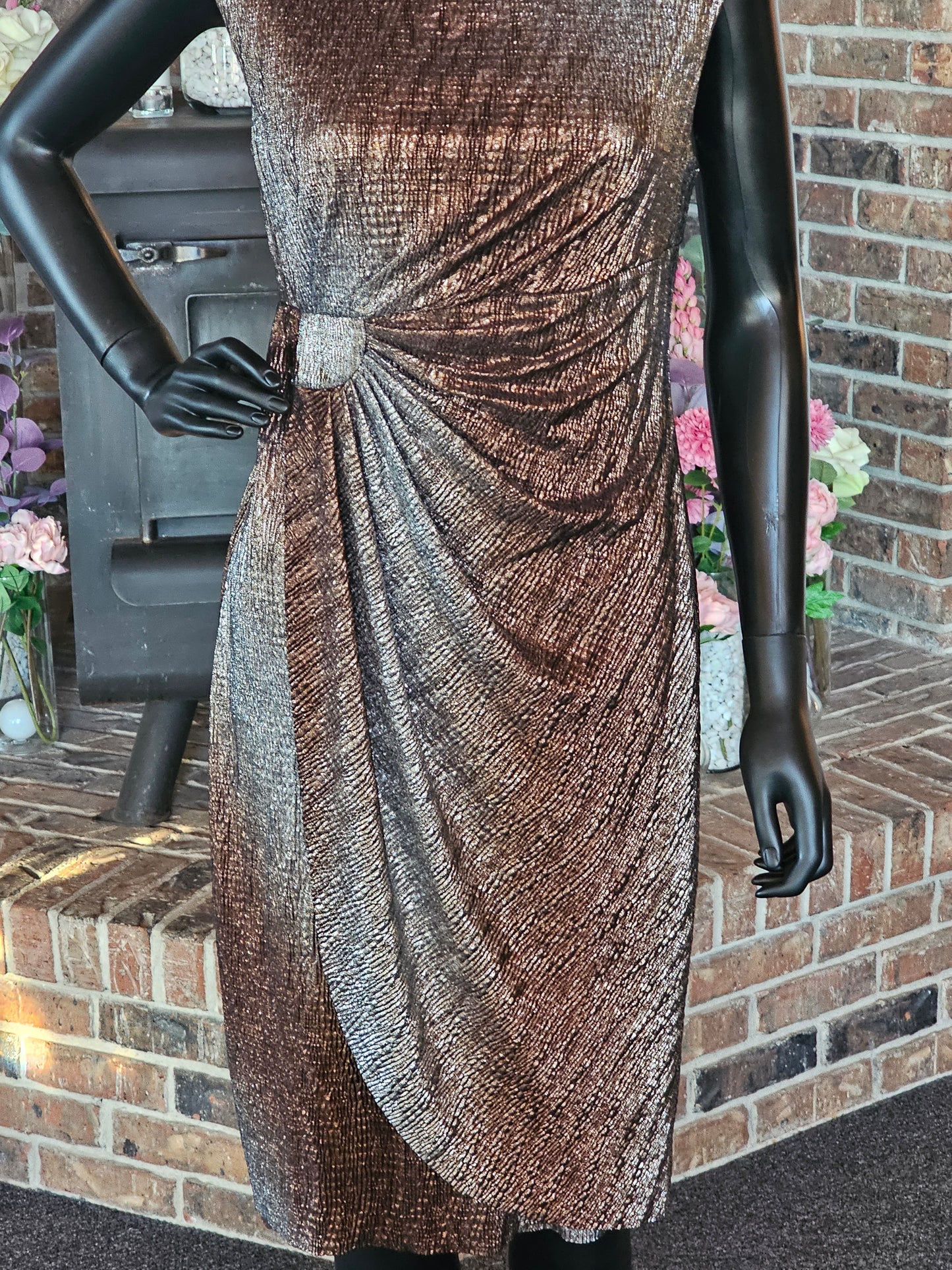 Gold/Bronze Shimmer Side Ruched Cocktail Dress / Party Dress