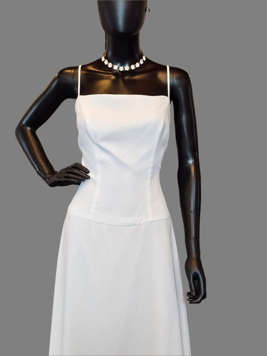 Simple White Chiffon Spaghetti Strap Wedding Gown