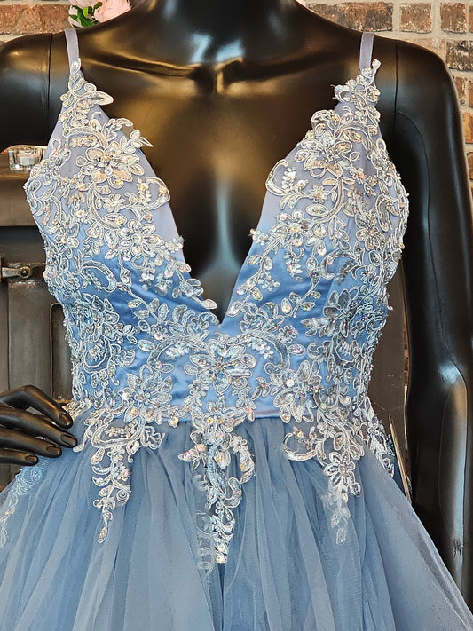 Blue Lace Tulle Layered Formal Gown / Prom / Party Dress
