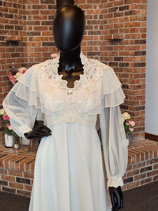 Vintage Wedding Gown Ivory Chiffon Empire Long Sleeve