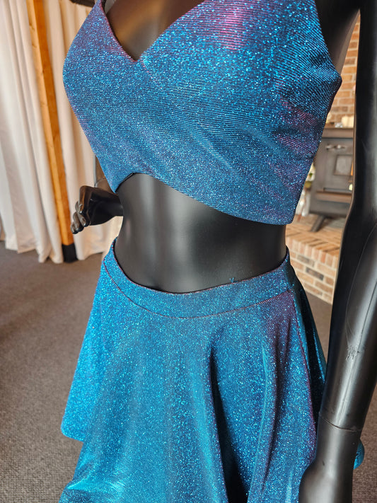 Electric Blue 2-Piece Cropped Party Dress