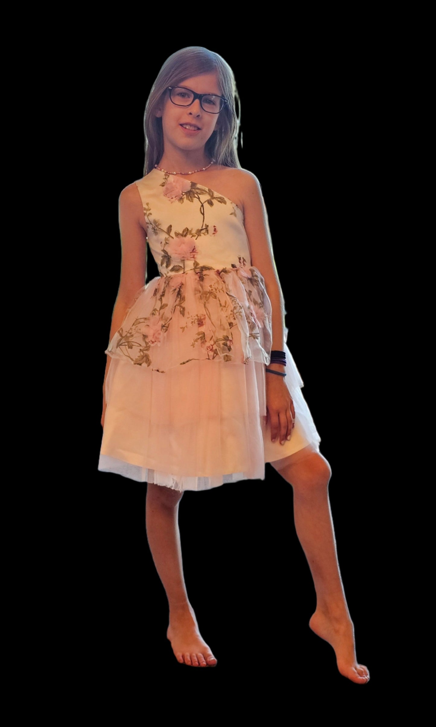 Pink Floral One Shoulder Childs Dress