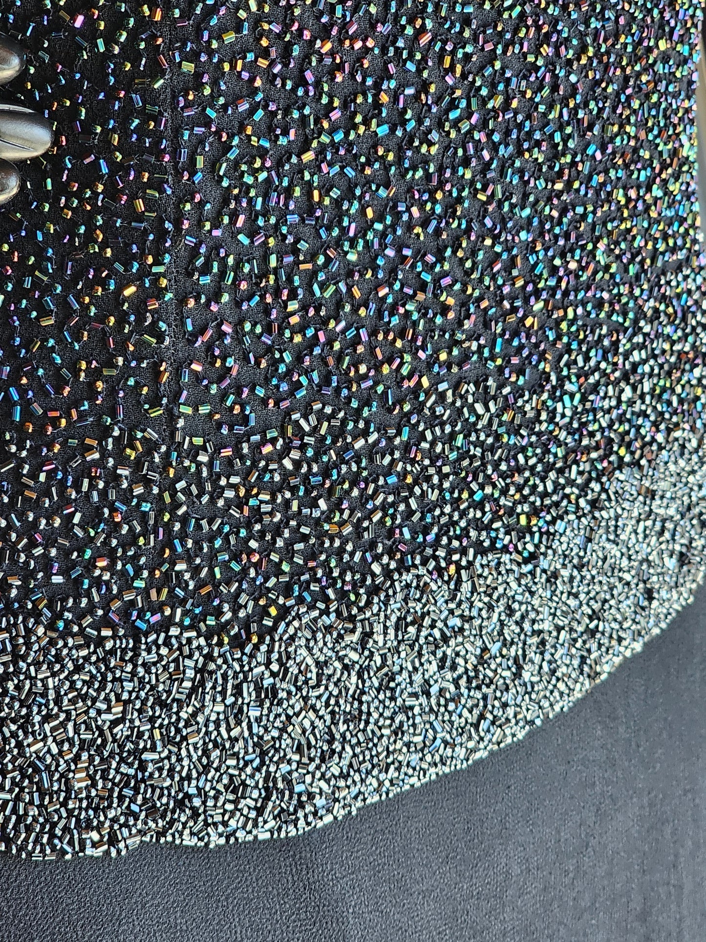 Navy Crepe Beaded Bodice Full Length Gown - Jkara New York