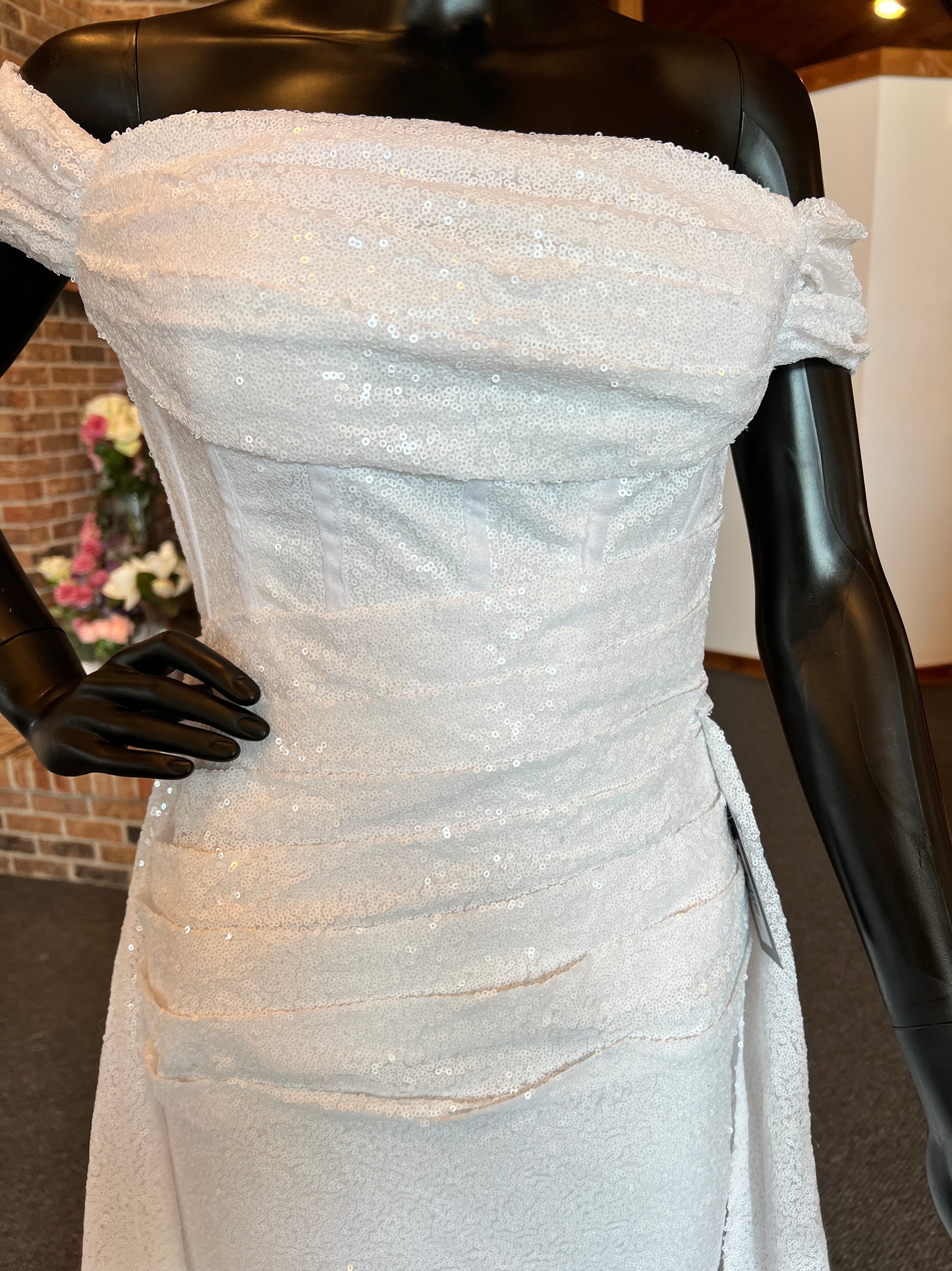 White Sequin Off Shoulder