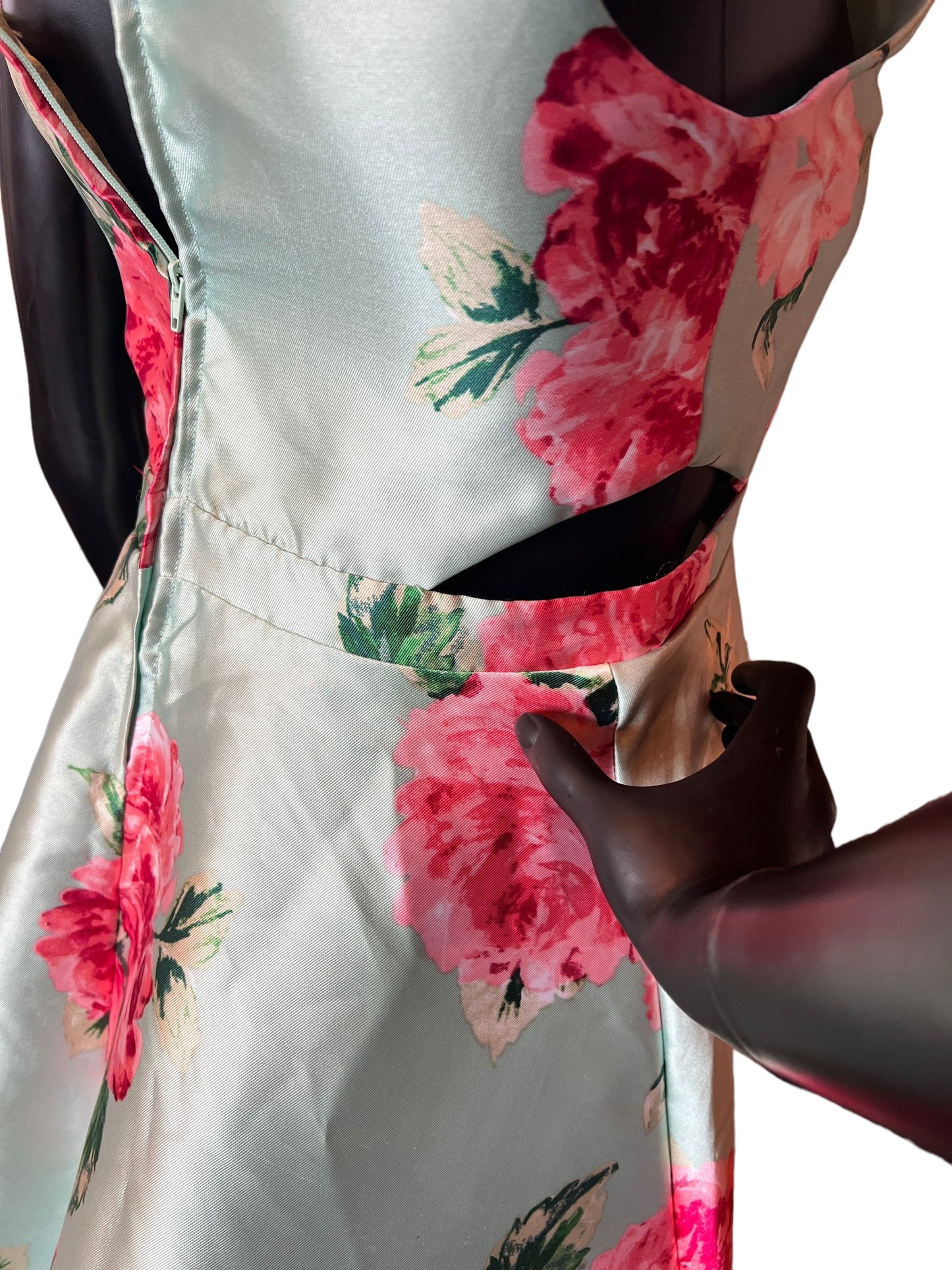 Teal Short One Shoulder Floral Print Dress (New)