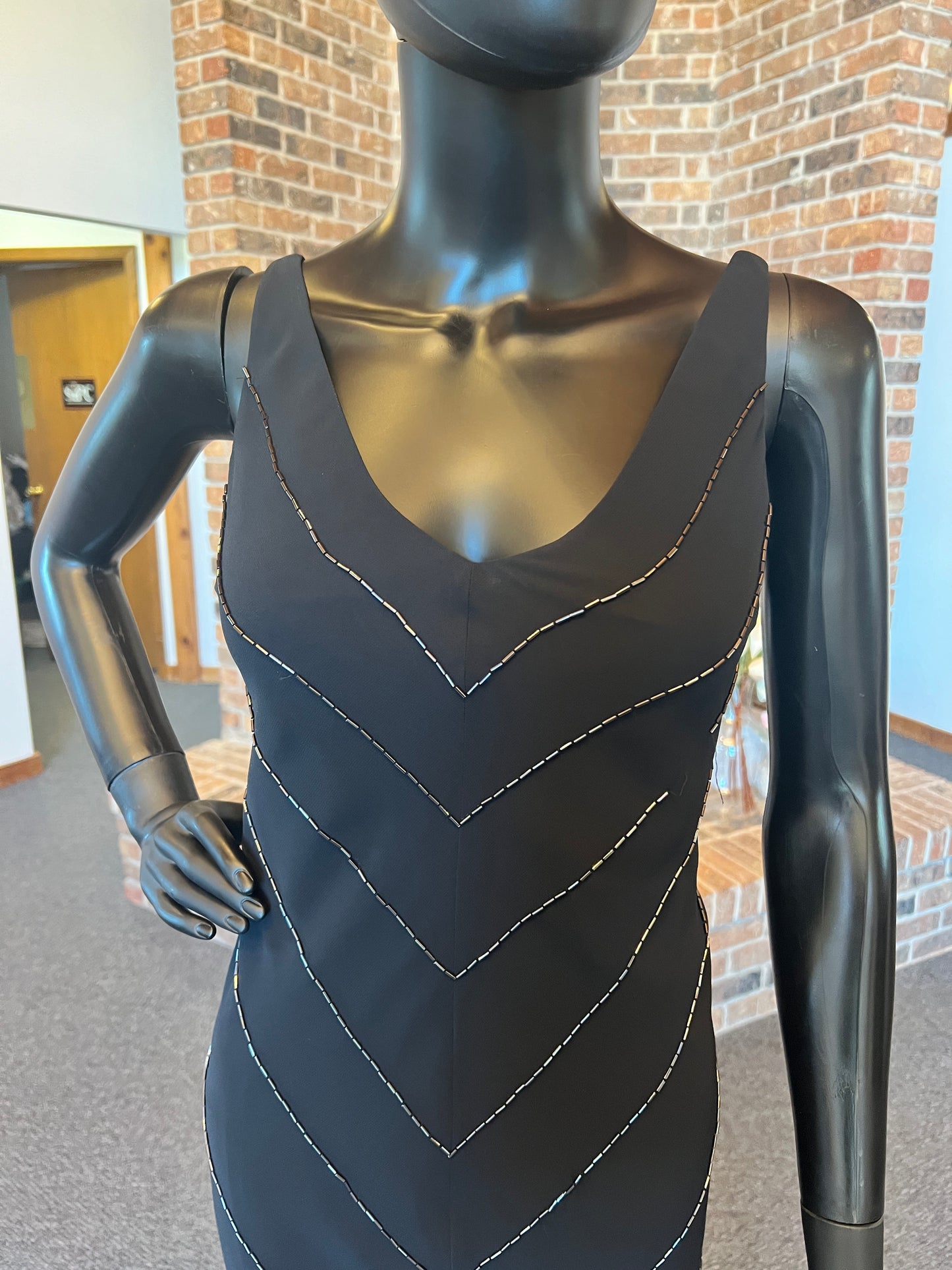 Black Beaded V-Neck Dress