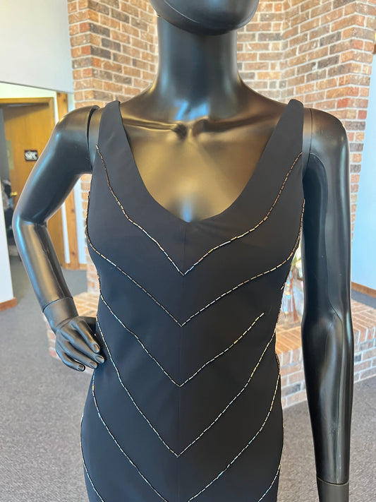 Black Beaded V-Neck Dress