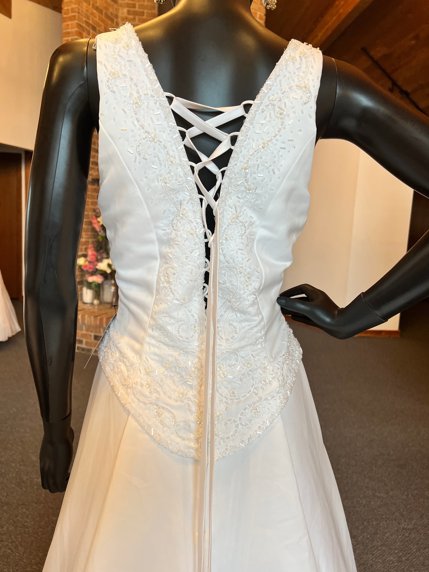 Bridal Originals V-Neck Beaded Satin Wedding Gown