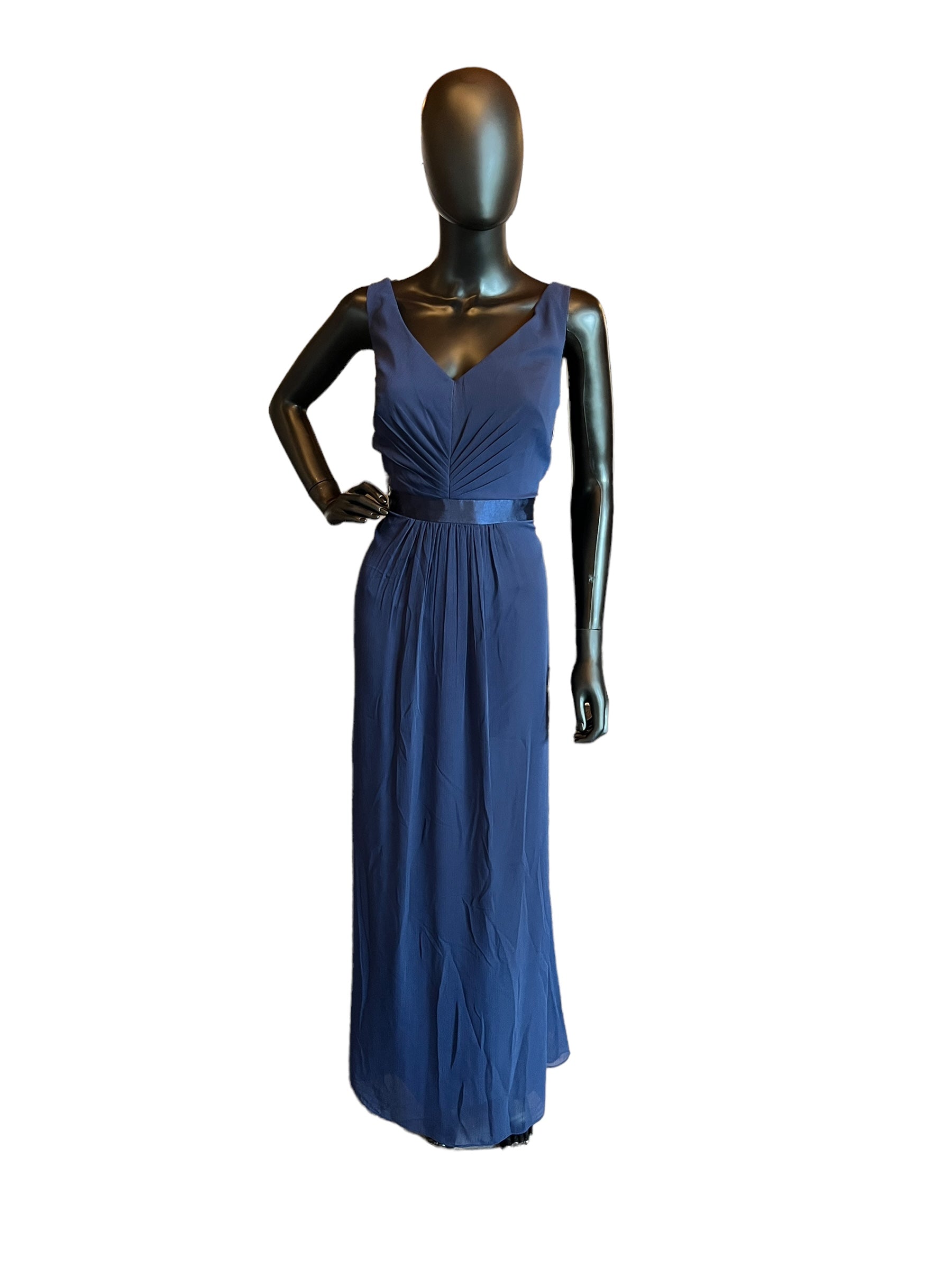 Davids Bridal Navy Chiffon V-Neck Full Length Formal Gown Arabella Bridal Davids Bridal Navy Chiffon V-Neck Full Length Formal Gown Arabella Bridal