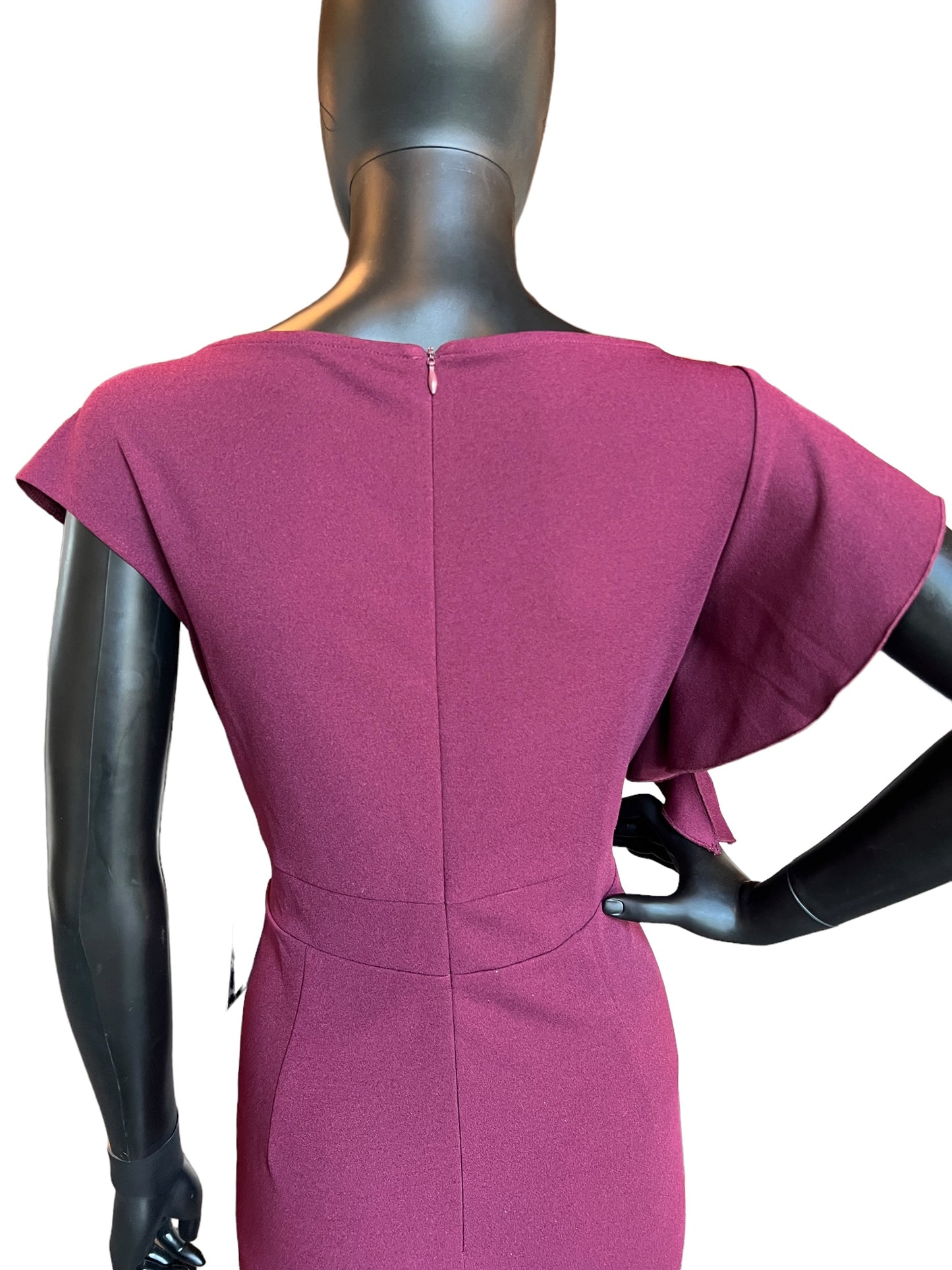 Maroon Cap Sleeve Side Ruched Formal Dress