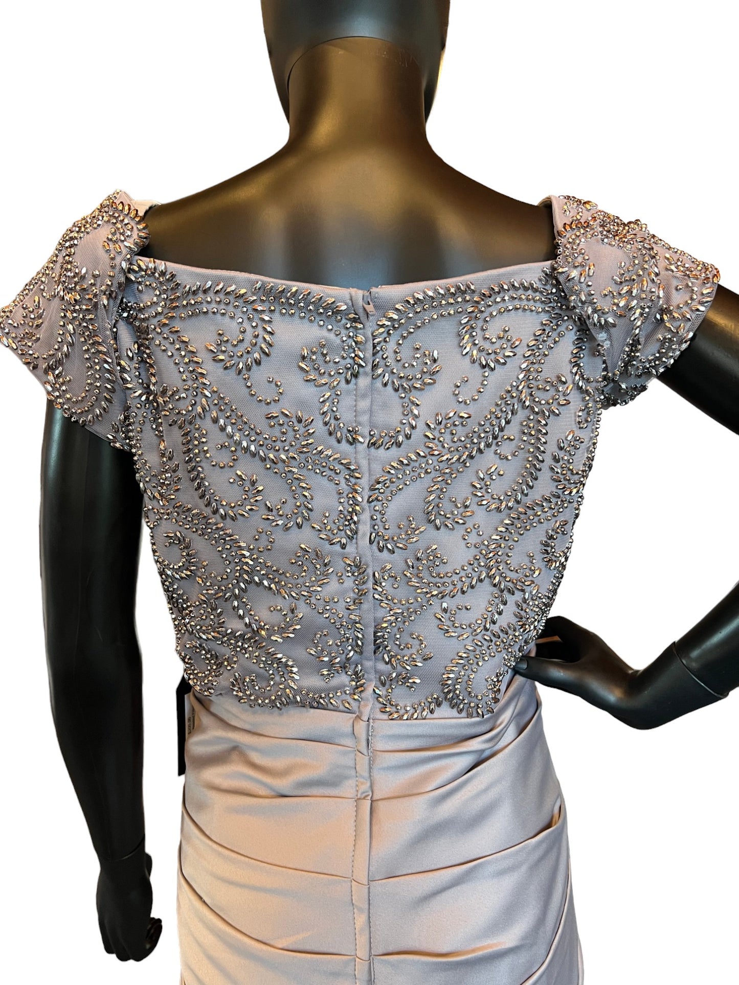 Silver Satin Beaded Fitted