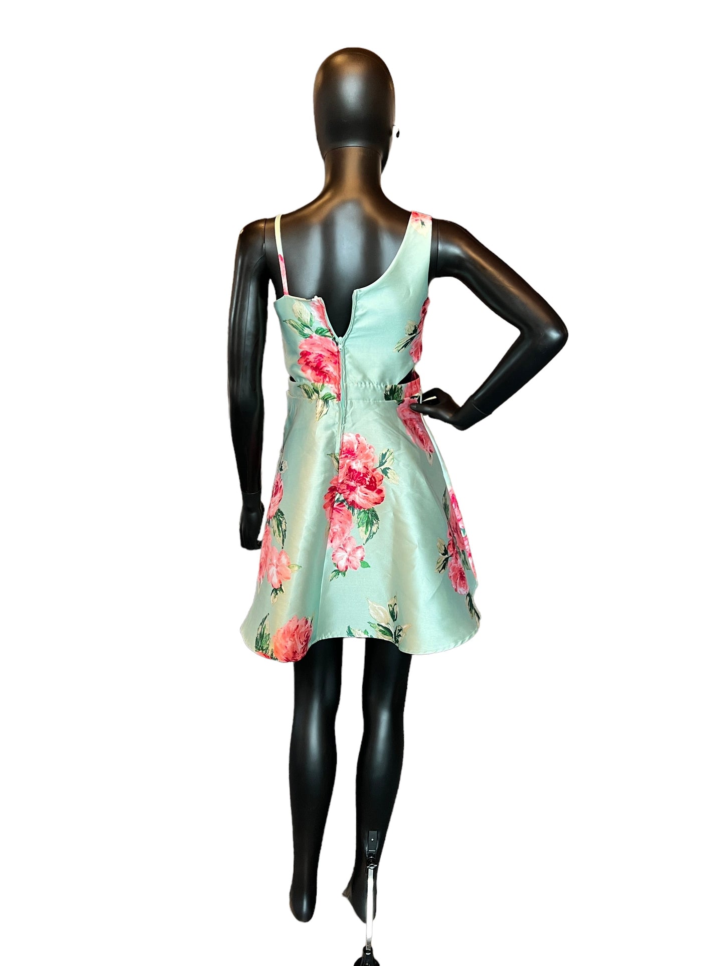 Teal Short One Shoulder Floral Print Dress (New)
