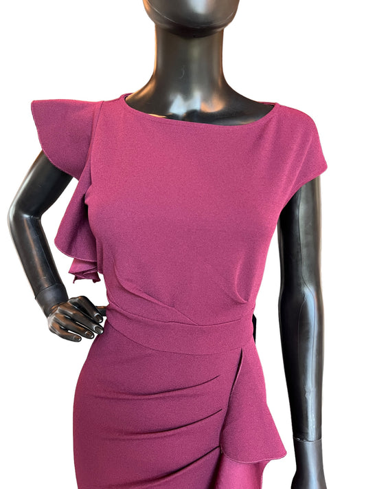 Maroon Cap Sleeve Side Ruched Formal Dress