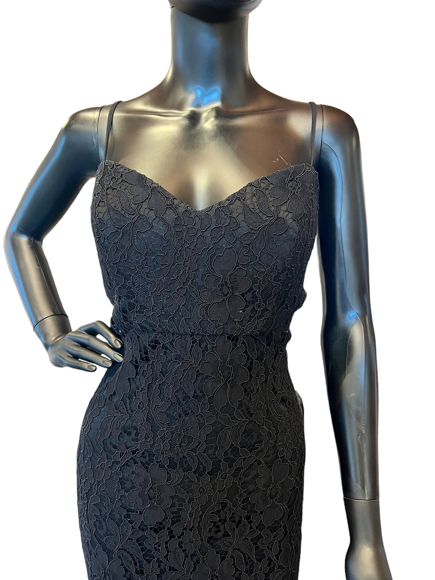 Hayley Paige Black Lace Maxi Formal Dress