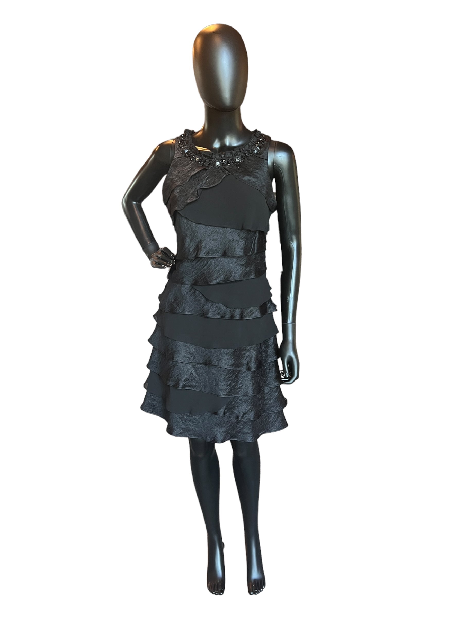 Black Ruffle Beaded Collar Cocktail Dress Black Ruffle Beaded Collar Cocktail Dress