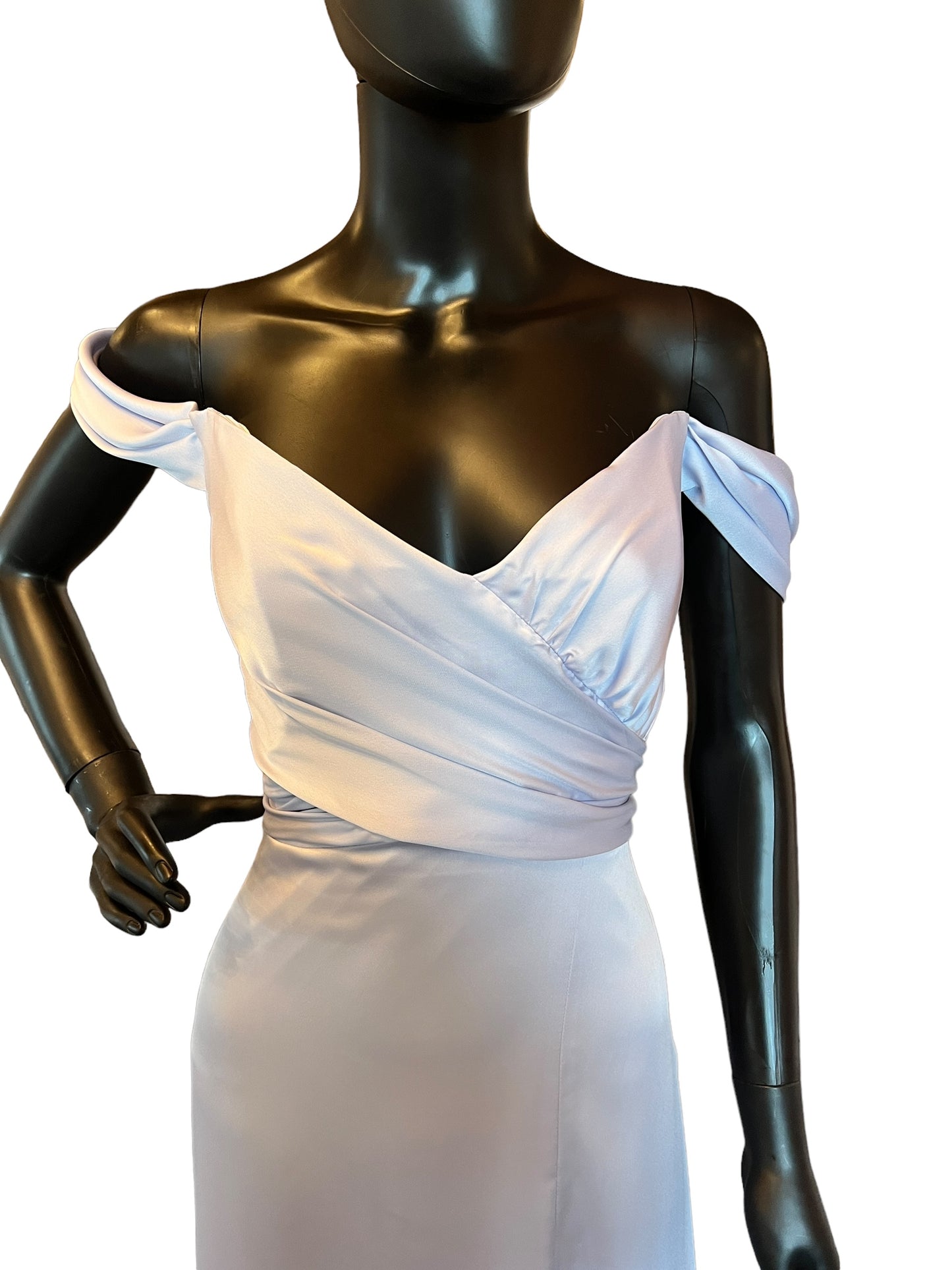 Whisper Satin Silver/Blue Formal Gown - Dessy Collection
