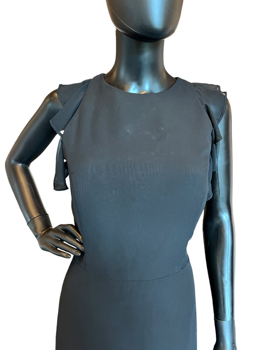 Hayley Paige Black Chiffon Flutter Maxi Formal Dress