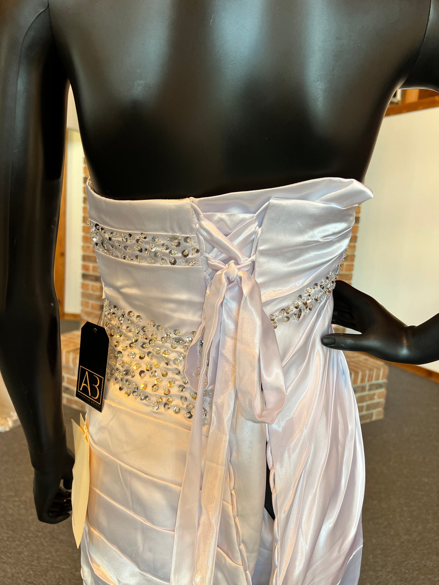 White Charmeuse Sequin Embellished Dress