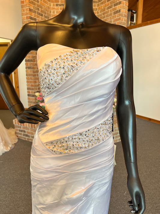 White Charmeuse Sequin Embellished Dress