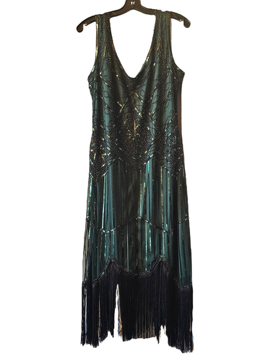 Green Flapper Fringe Beaded Dress