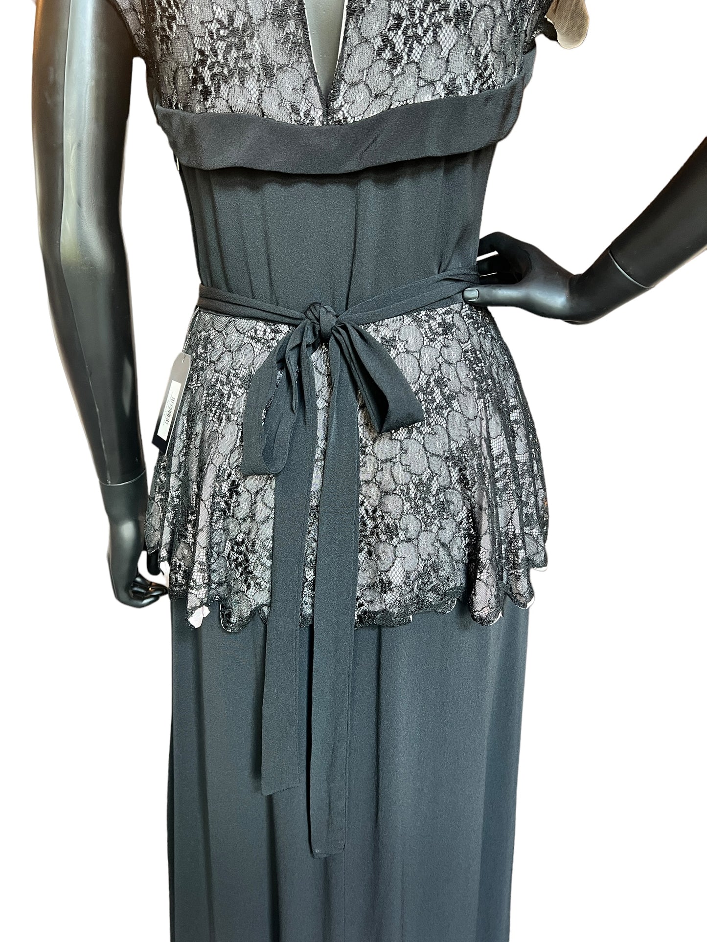 Vintage 40s Black Rayon/Lace Formal Gown