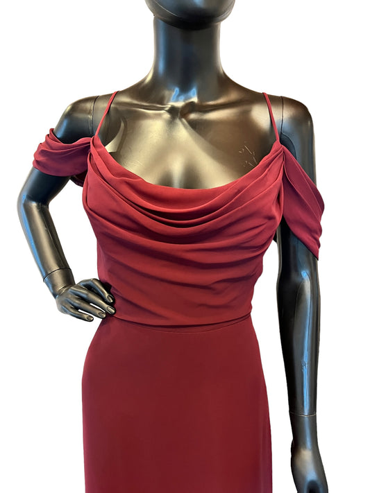 Hayley Paige Chiffon Sangria Maxi Formal Dress