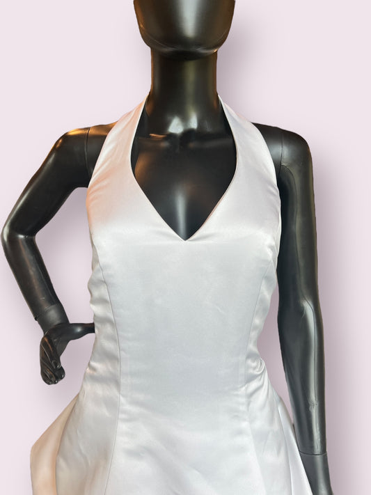 White Halter A-Line Bustled Skirt Wedding Gown