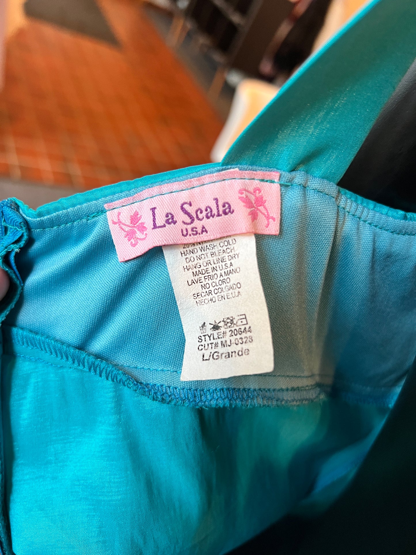 Turquoise Taffeta Floral Ruched Mid-Length Dress