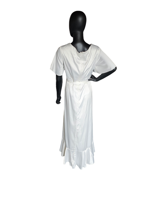 Soft Ivory Charmeuse Wrap High-Low Formal Dress