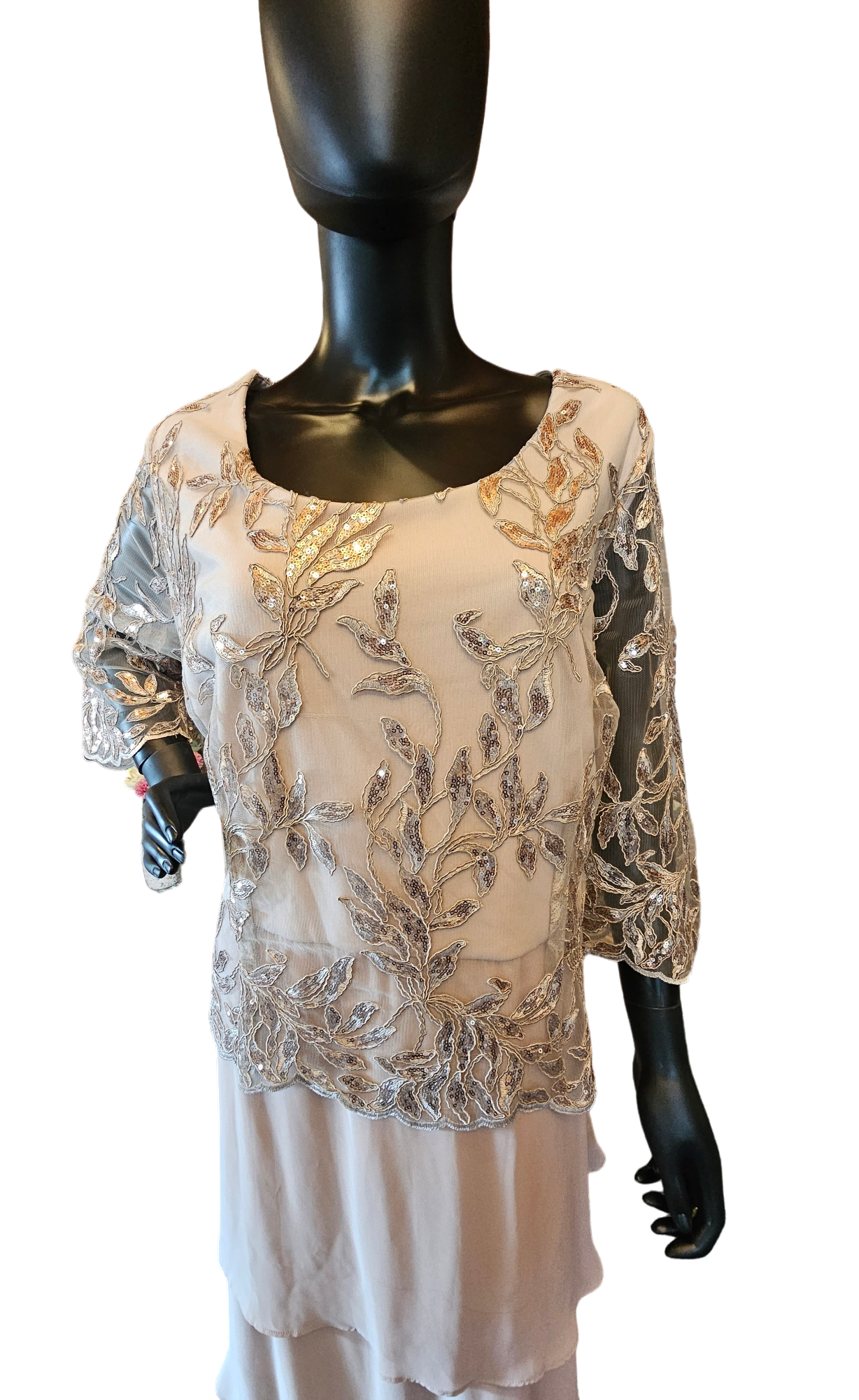 Nude Tier Chiffon W/Sleeves