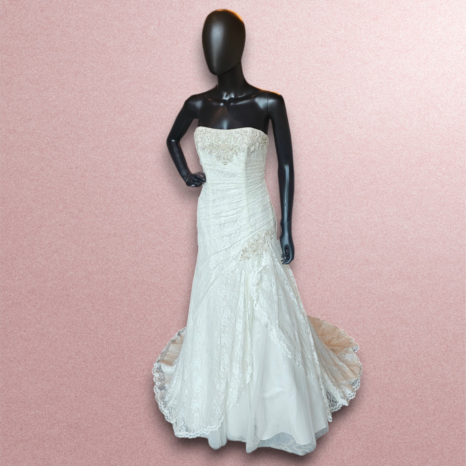 david's bridal ruched wedding dress David's Bridal V9454 A-line strapless sweetheart wedding dress/gown beaded sz 8