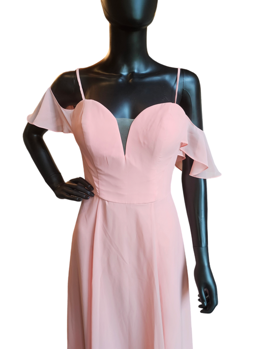 Peach Chiffon Sorrella Vita Flutter Off Shoulder Formal Dress