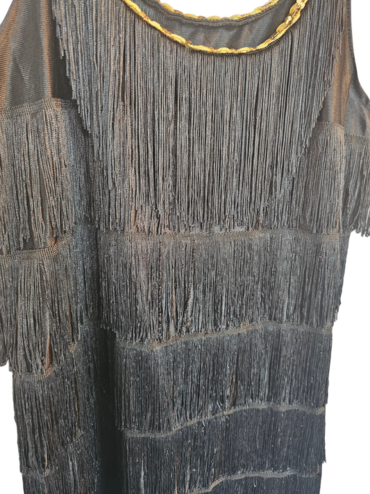 Black Fringe Gold Sequin Flapper Dress / Party Dress