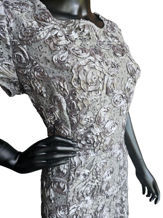 Silver Rosette Cap Sleeve Formal Dress - Alex Evenings