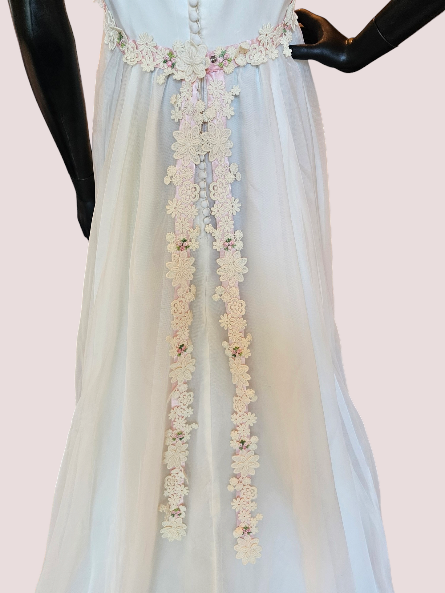 Vintage Pink Floral Flutter Wedding Gown